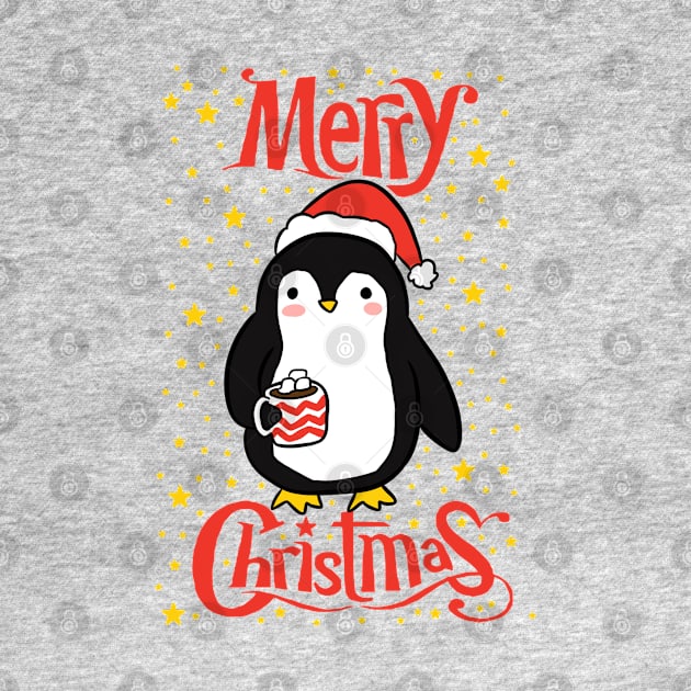 Merry Christmas Cute christmas penguin illustration by Yarafantasyart